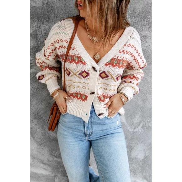 LAST ONE! Plus Size CHRISSY V-Neck Sweater With Geometric Patterns - Picture 5 of 6